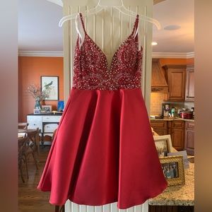 jovani burgundy swing skirt dress